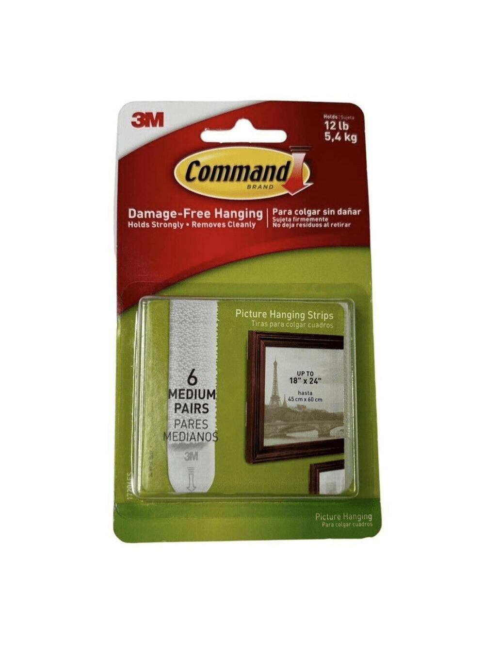 Command Medium Picture Hanging Strips 17204ES Damage Free Strong White, 6 Pairs